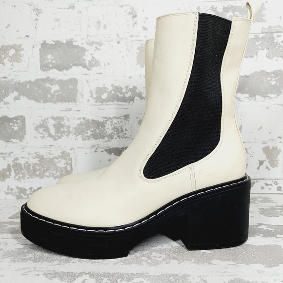 NEW Nine West Doleas 3 White Black Chunky Ankle Boots i258 - Picture 1 of 15